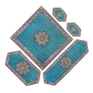 ست 5 تکه رومیزی ترمه عدل طرح گل فرنگ