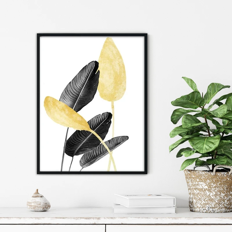 تابلو آتریسا طرح برگ مدرن مدل ATFF328 فریم مشکی