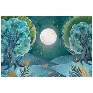 فرش پارچه‌ای مدل فرشینه طرح ماه و طبیعت کد AR3059779