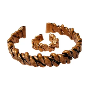 ست انگشتر و دستبند دست ساز مسی زنانه مدل سه سنگ کد JW646.2