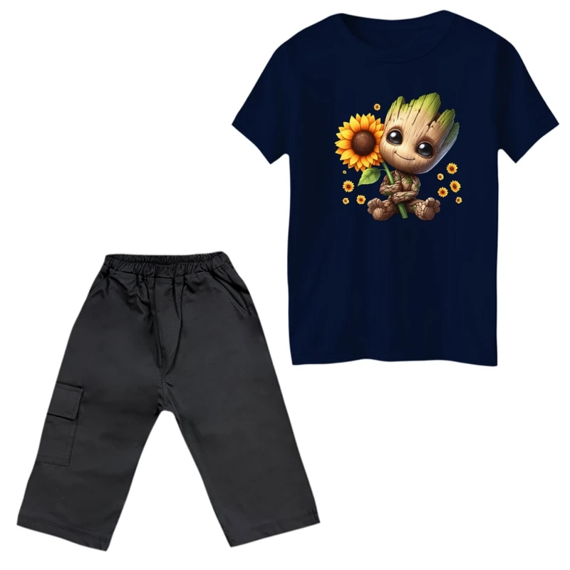 ست تی‌شرت و شلوارک پسرانه مدل گروت و آفتاب گردان