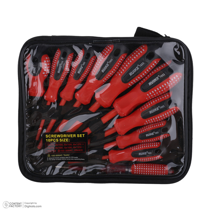 پیچ گوشتی عایق و فازمتر روکی مدل 7653 مجموعه 10 عددی پیچ گوشتی عایق و فازمتر روکی مدل 7653 مجموعه 10 عددی