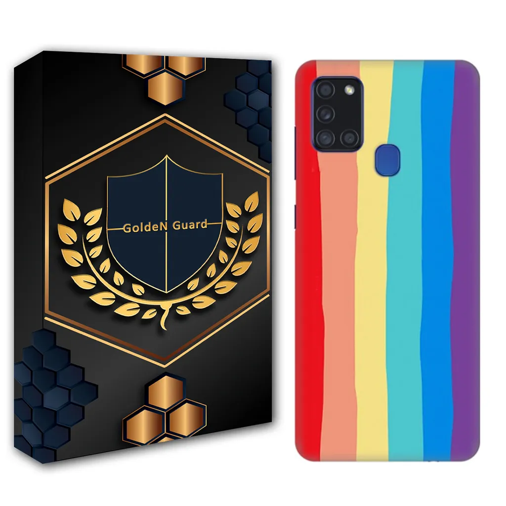 کاور گلدن گارد طرح رنگین کمان مدل سیلیکونی مناسب برای گوشی موبایل سامسونگ Galaxy A21s