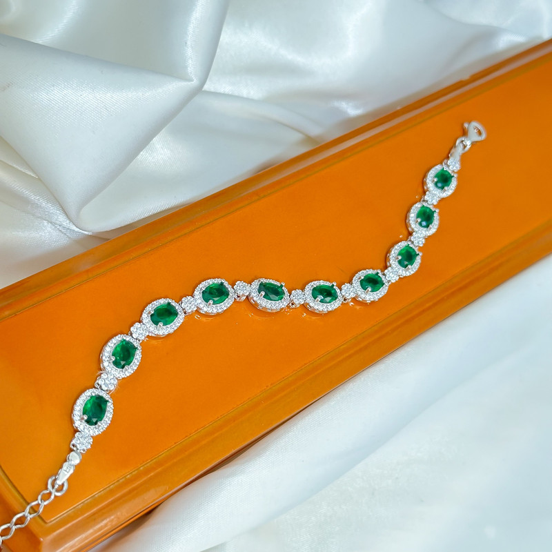 دستبند نقره زنانه مدل زمردی کد 00215