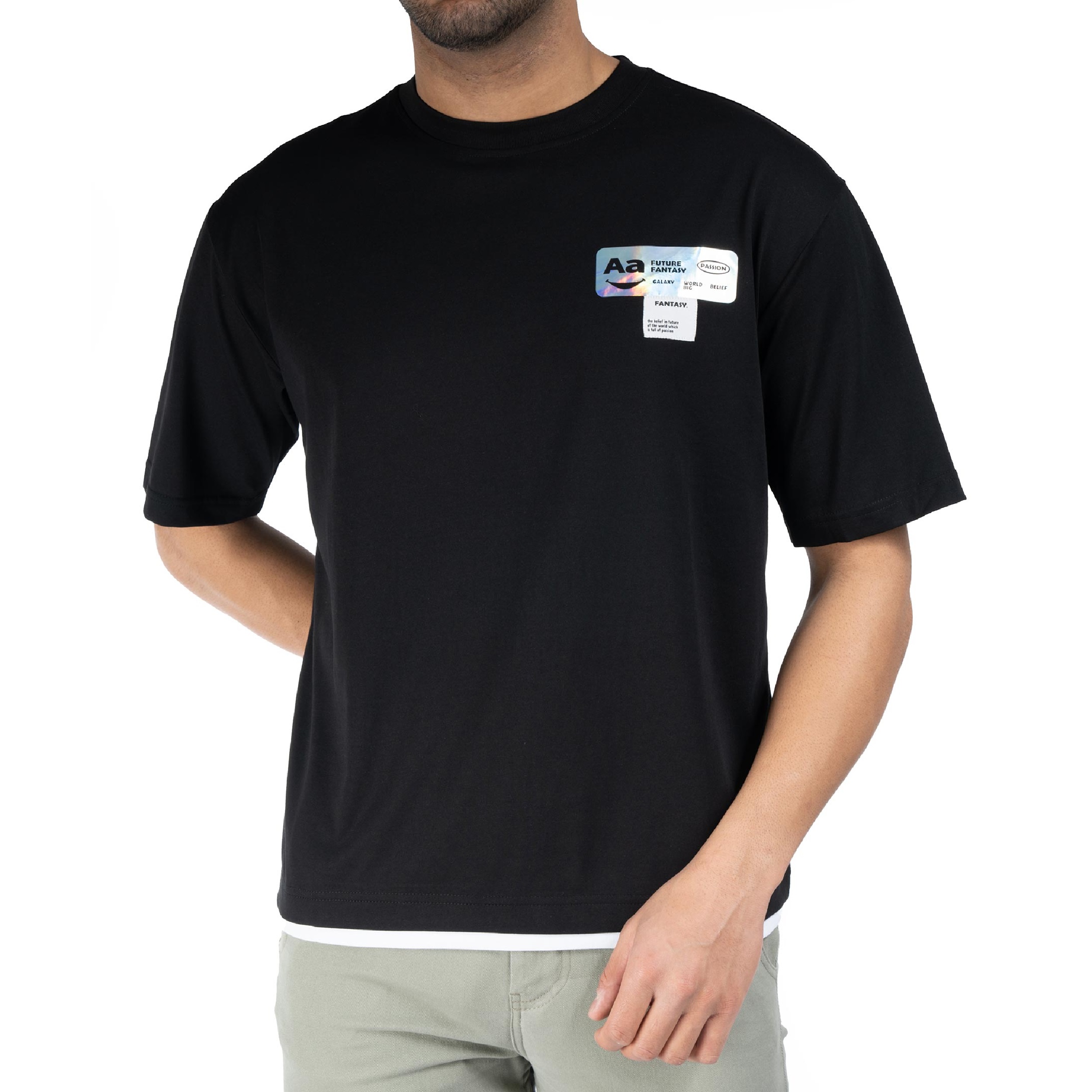 تی شرت آستین کوتاه مردانه جین وست مدل یقه گرد کد 1551308 رنگ مشکی