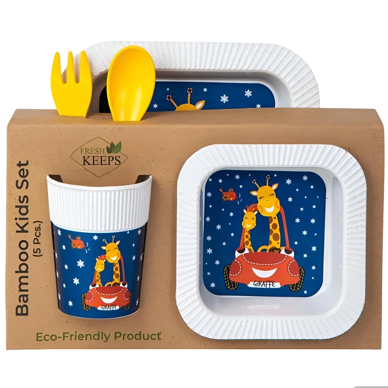 ظرف غذا کودک فرش کیپس مدل بامبو طرح زرافه مجموعه 5 عددی
