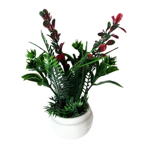 گلدان به همراه گل مصنوعی مدل پونه و بیدمجنون هلالی