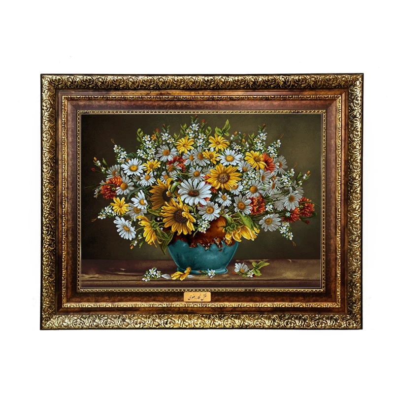 تابلو فرش ماشینی نقش نگار رضوی طرح گل کد 2191KH