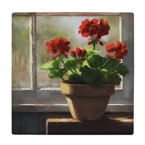 	 کاشی کارنیلا طرح گلدان شمعدانی مدل لوحی کد klh1870