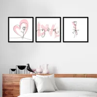تابلو مدل دکوراتیو طرح خطی گل و عشق کد&nbsp;970 مجموعه 3 عددی