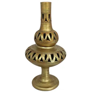 چراغ گردسوز سفالی دست نگار مدل پايه بلند