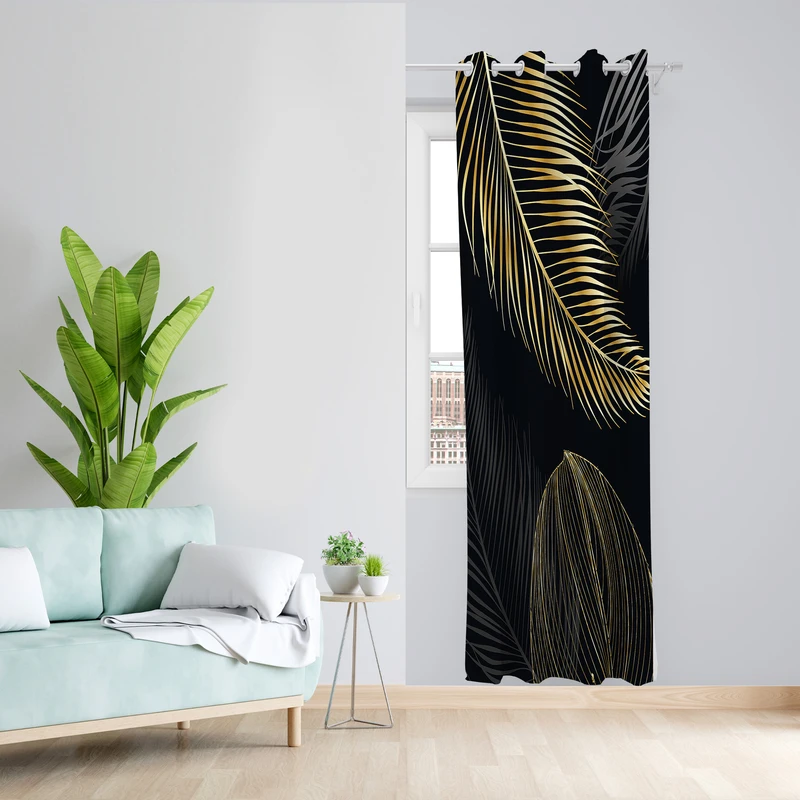 پرده طرح برگ مدل مخمل پانچی کد 2727 z سایز 140x200 سانتی متر