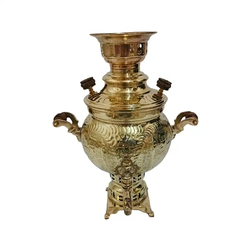 سرویس سماور ذغالی 6 پارچه برنجی مدل سرباز هخامنشی کد H-1226