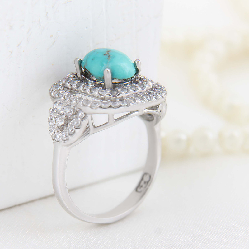 انگشتر نقره زنانه بازرگانی میلادی مدل فیروزه طبیعی نیشابور روکش رادیوم کد AWR_1633