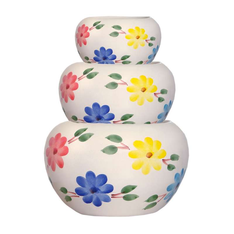 گلدان سفالی طرح گلدار کد w01 مجموعه 3 عددی