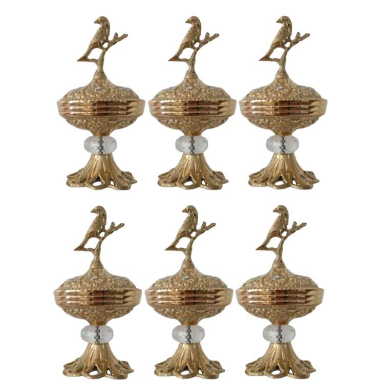 قندان مدل نگینی Sgnk47 طرح برنزی پایه کریستال بسته 6 عددی