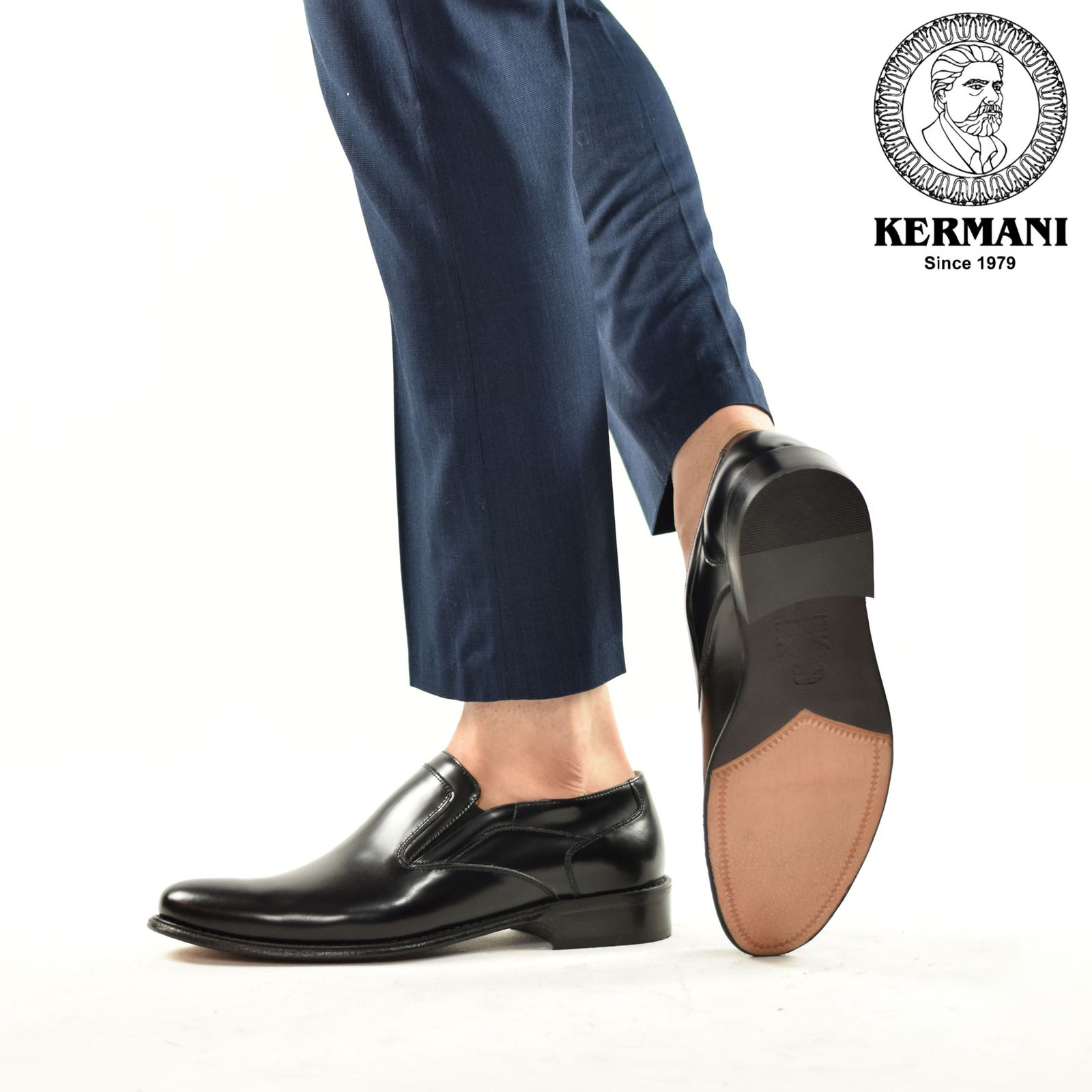 کفش مردانه کرمانی مدل تمام چرم طبیعی بروشاو دستدوز کد 350 رنگ مشکی -  - 7