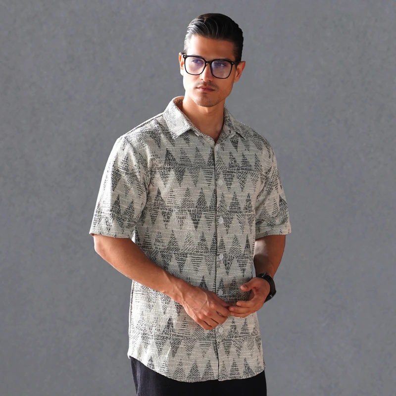 پیراهن آستین کوتاه یقه برگردان مردانه مدل 1159-094