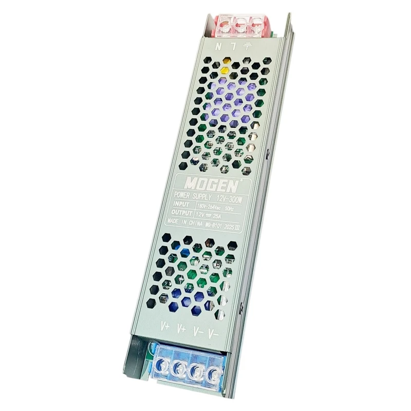 منبع تغذیه سوئیچینگ 220 ولت 25 آمپر موگن مدل 300w مناسب برای چراغها و لاین نور و تجهیزات الکترونیکی