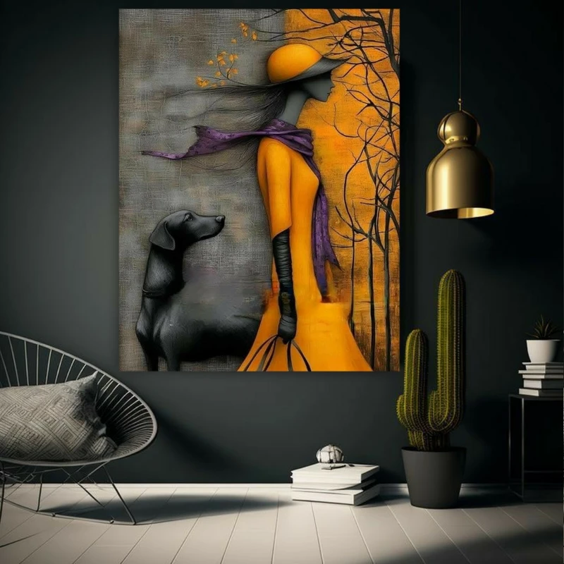 تابلو بوم مخمل طرح نقاشی دختر تنها مدل دیپ کد FP105668