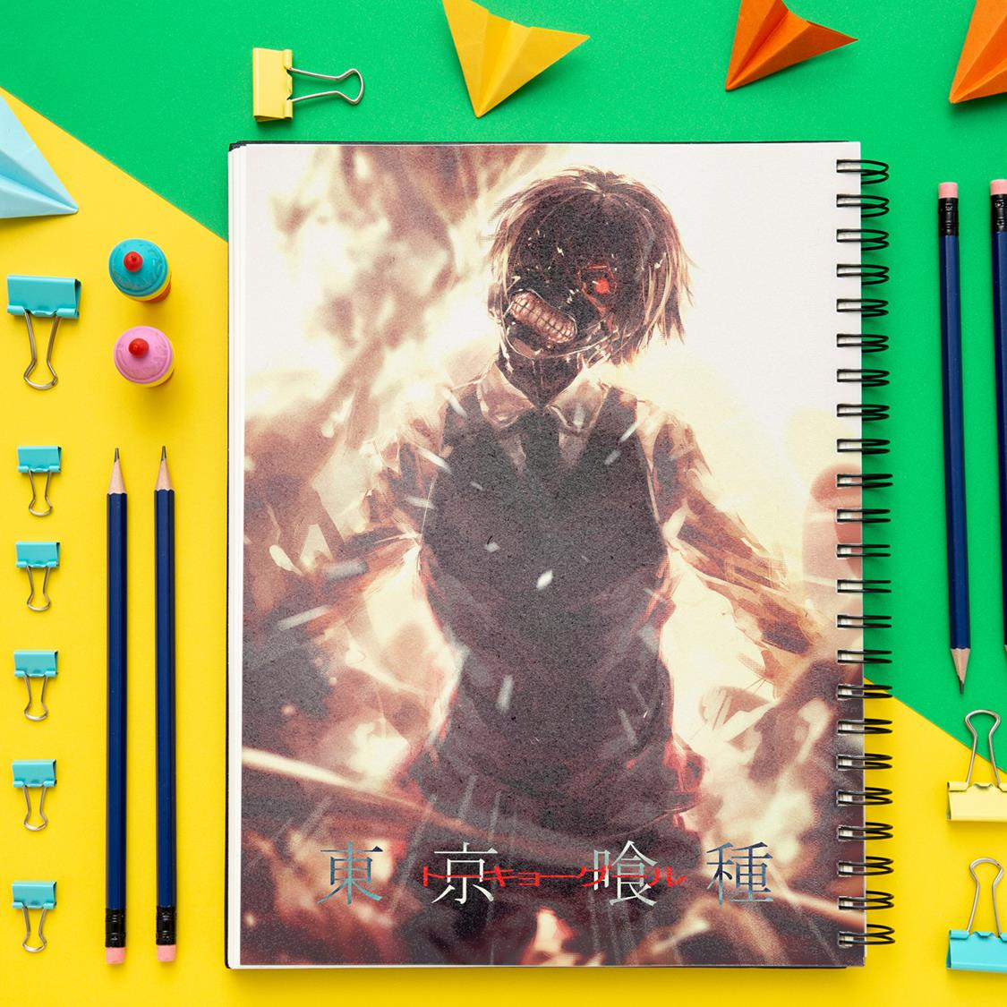 دفتر مشق باژیکان طرح انیمه توکیو غول Tokyo Ghoul کد 20211479 به همراه استیکر لپ تاپ مجموعه 14 عددی