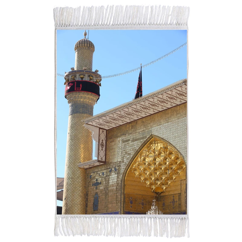 فرش ماشینی دیوارکوب اطلس آبی مدل حرم و گلدسته کد T4092