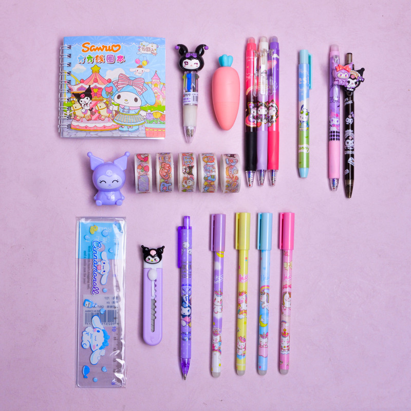 بسته لوازم تحریر مدل کرومی و گروه سانریو بسته 22 عددی