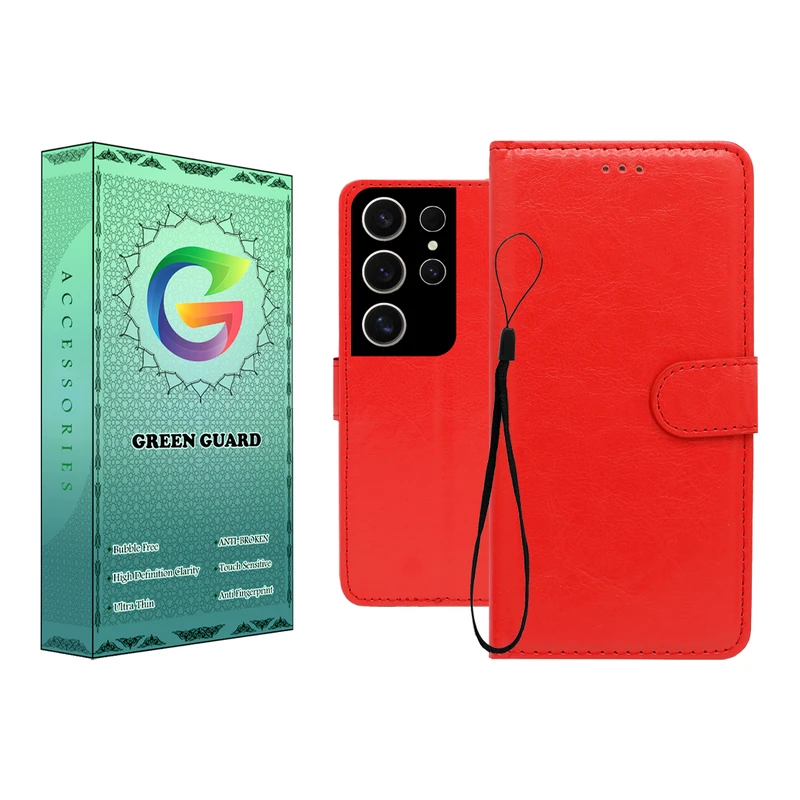 کیف کلاسوری گرین گارد طرح چرمی مدل Landing مناسب برای گوشی موبایل سامسونگ Galaxy S24 Ultra به همراه بند آویز