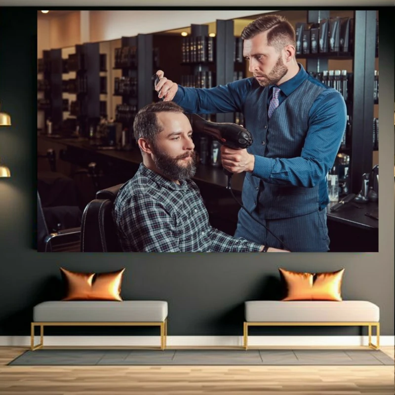 پوستر طرح مخمل آرایشگاه مردانه مدل سشوار کد FP105716