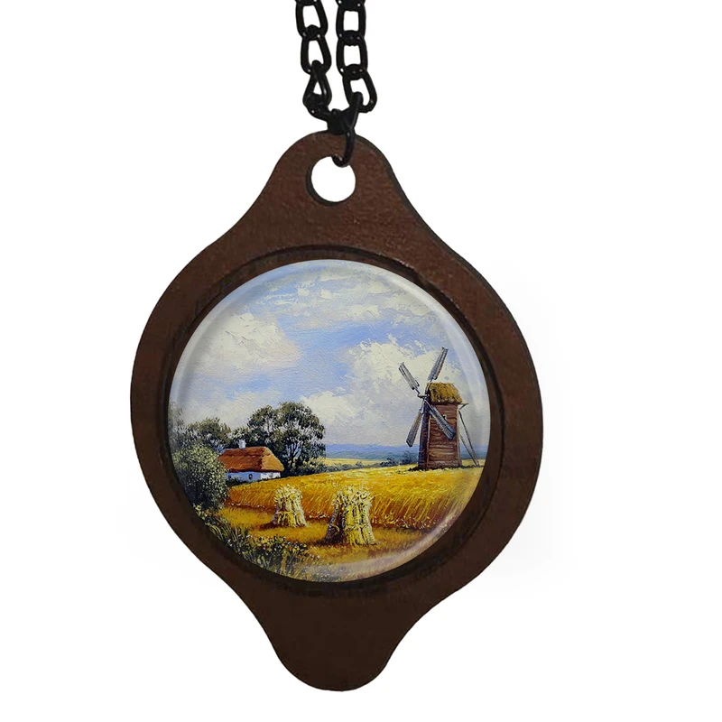 آویز تزیینی خودرو طرح نقاشی آسیاب بادی و مزرعه و کلبه کد 1050