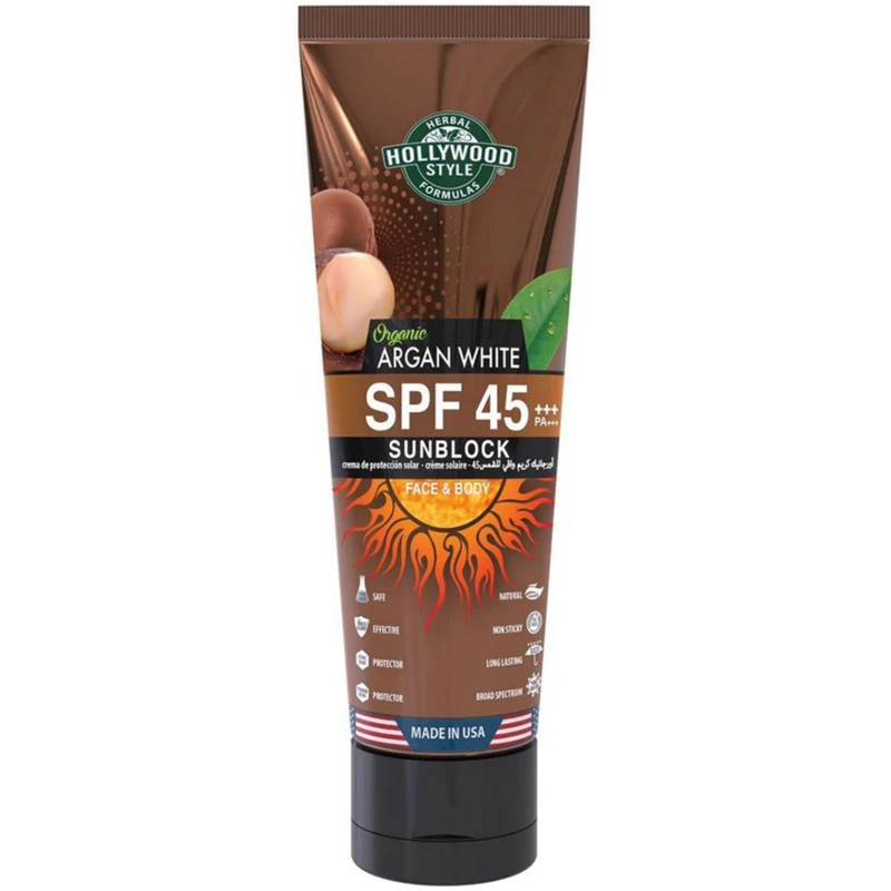 کرم ضد آفتاب بدون رنگ هالیوود استایل SPF 45 مدل آرگان مناسب انواع پوست حجم 100 میلیلیتر
