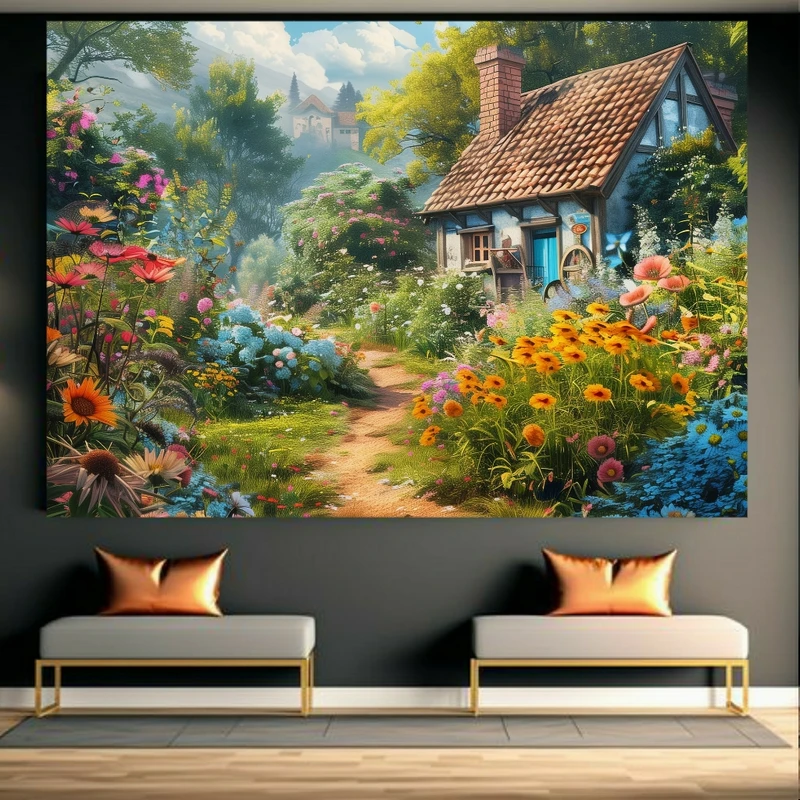 تابلو بوم طرح نقاشی خانه در طبیعت کد FP104891