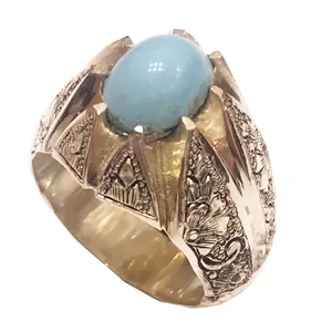 انگشتر نقره مردانه مدل چنگ قلمزنی شده با فیروزه کد 01