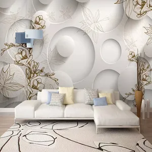پوستر دیواری سه بعدی مدل نقاشی گل زمینه دایره DVRF1376