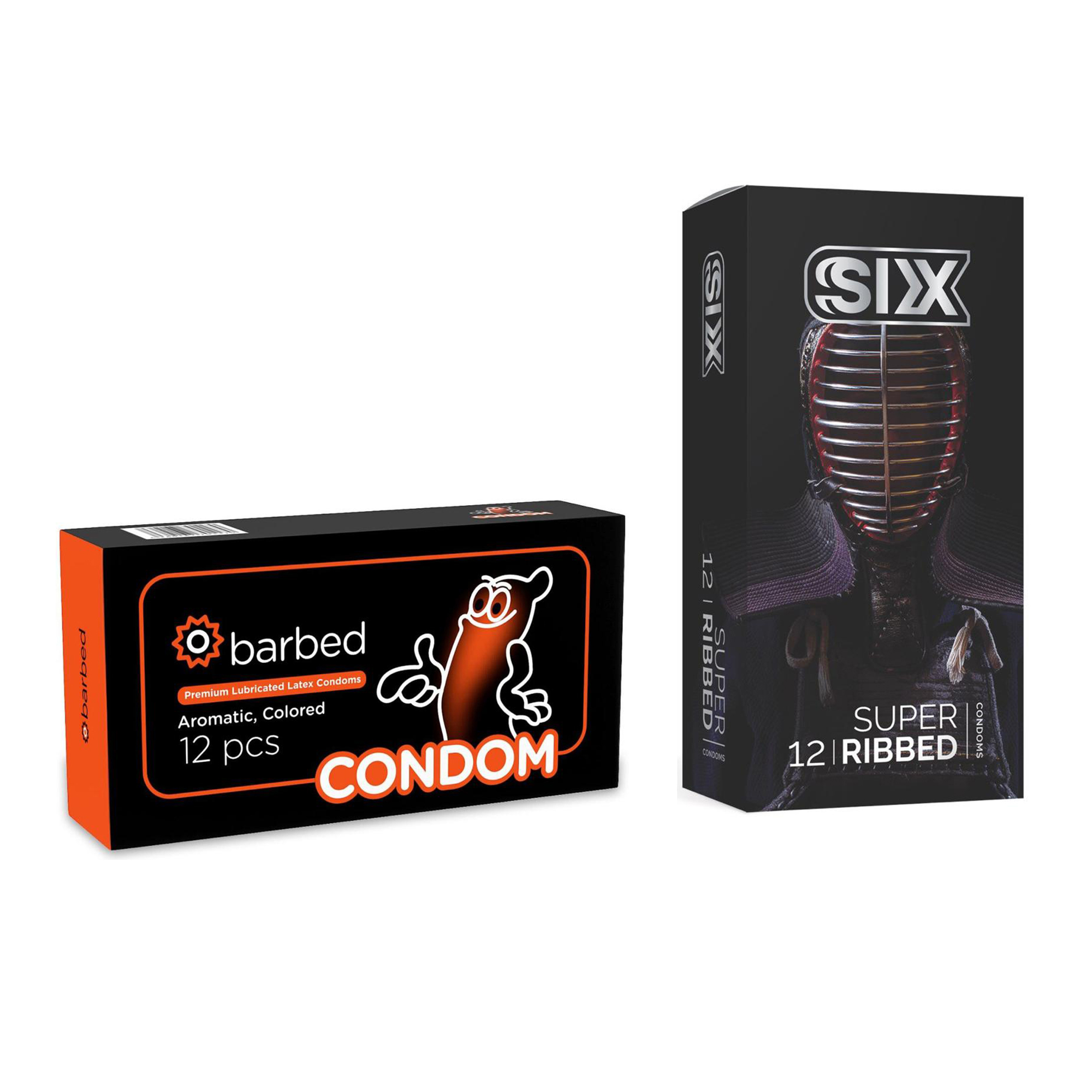 کاندوم سیکس مدل Super Ribbed بسته 12 عددی به همراه کاندوم کاندوم مدل Barbed بسته 12 عددی