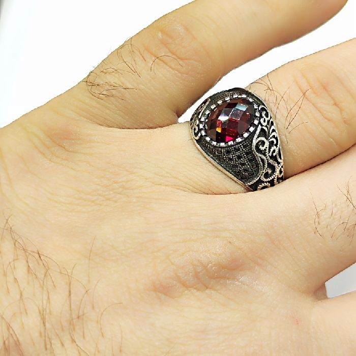 انگشتر نقره مردانه مدل یاقوت رکاب سیاه قلم کد 7600 -  - 5