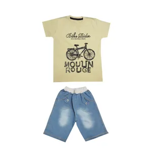 ست تی شرت و شلوارک پسرانه طرح Bicycle رنگ زرد