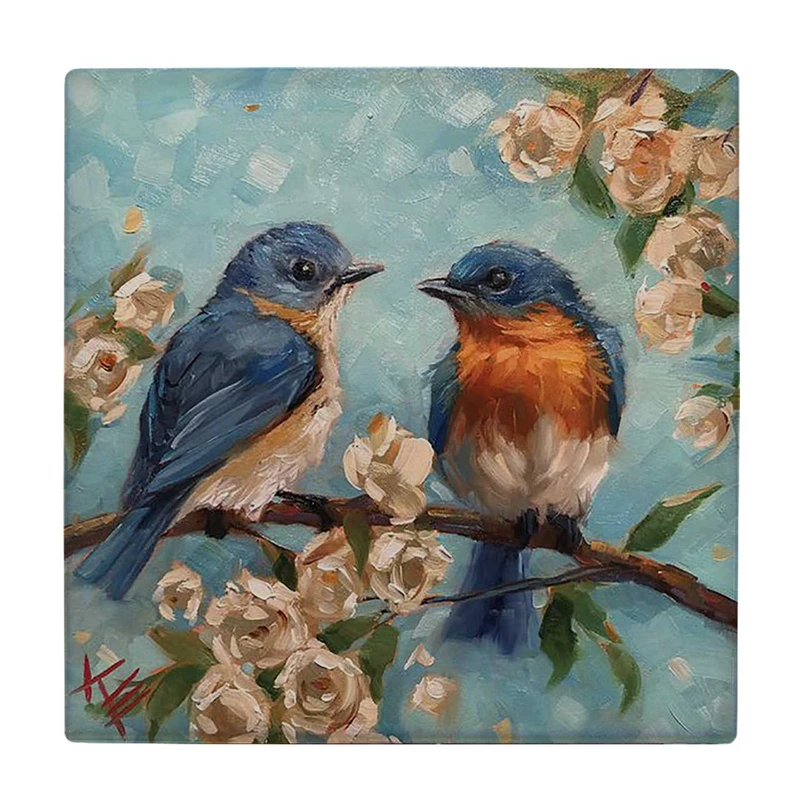  زیر لیوانی  طرح نقاشی دو پرنده روی شاخه شکوفه بهار کد    6167402_5507