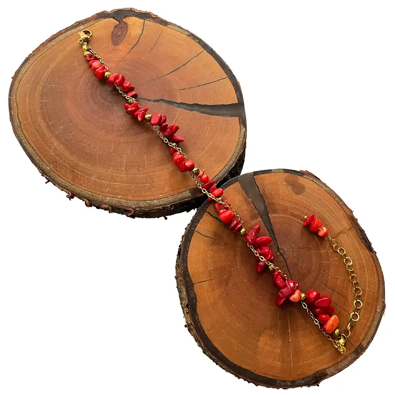 پابند زنانه دل تافته مدل سنگ مرجان کد A34