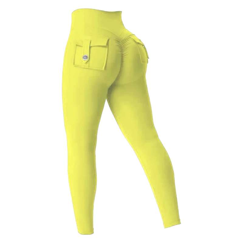 عکس شماره 3 : لگینگ ورزشی زنانه مدل کارگو پشت چین دار کد kar2436-yel رنگ زرد