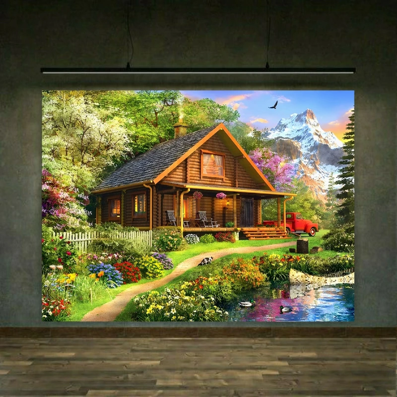 تابلو بوم طرح مخمل کلبه جنگلی کد FP105603