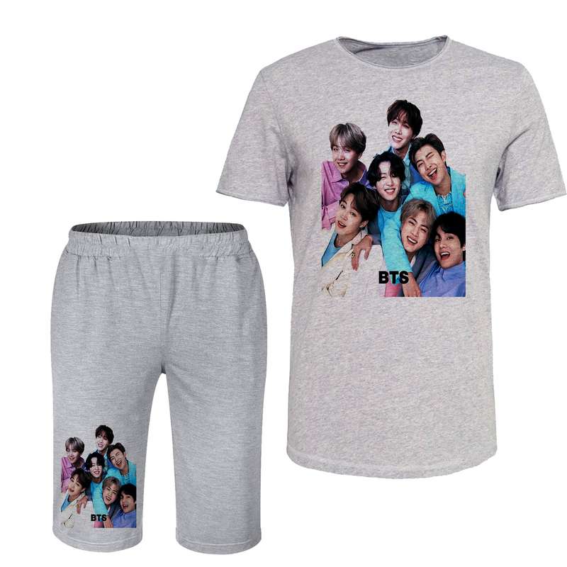 ست تی شرت و شلوارک مردانه مدل بی تی اس  کد 58 رنگ طوسی