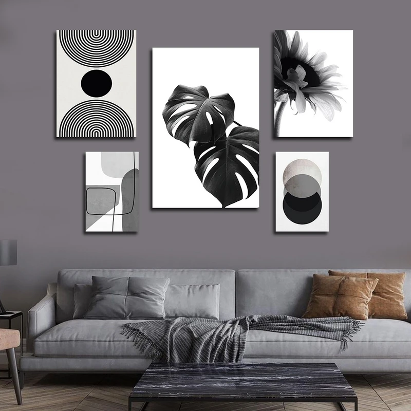 تابلو شاسی بکلیت طرح نقاشی مینیمال و برگ انجیری مدل SH-2661 مجموعه 5 عددی