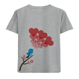 تی شرت آستین کوتاه بچگانه مدل گنجشک و قلب ها F756