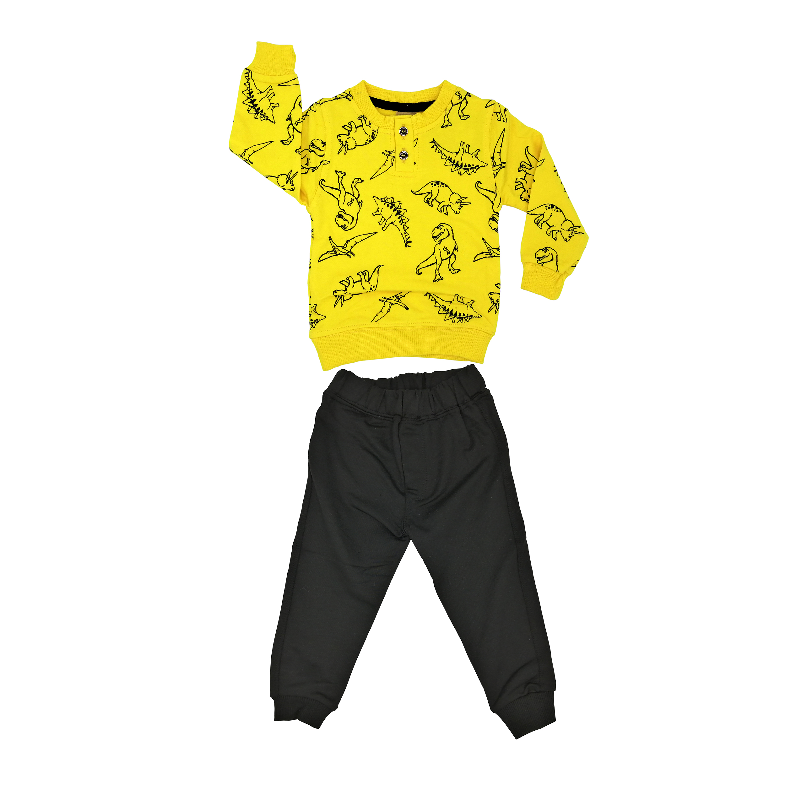ست تی شرت و شلوار پسرانه مدل دایناسور کد Y1 رنگ زرد