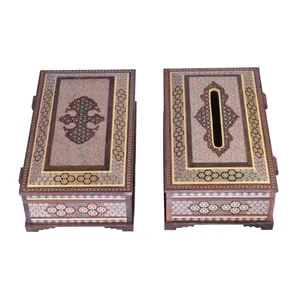 ست جعبه دستمال کاغذی و کارد و چنگال خاتم کاری مدل کلبه