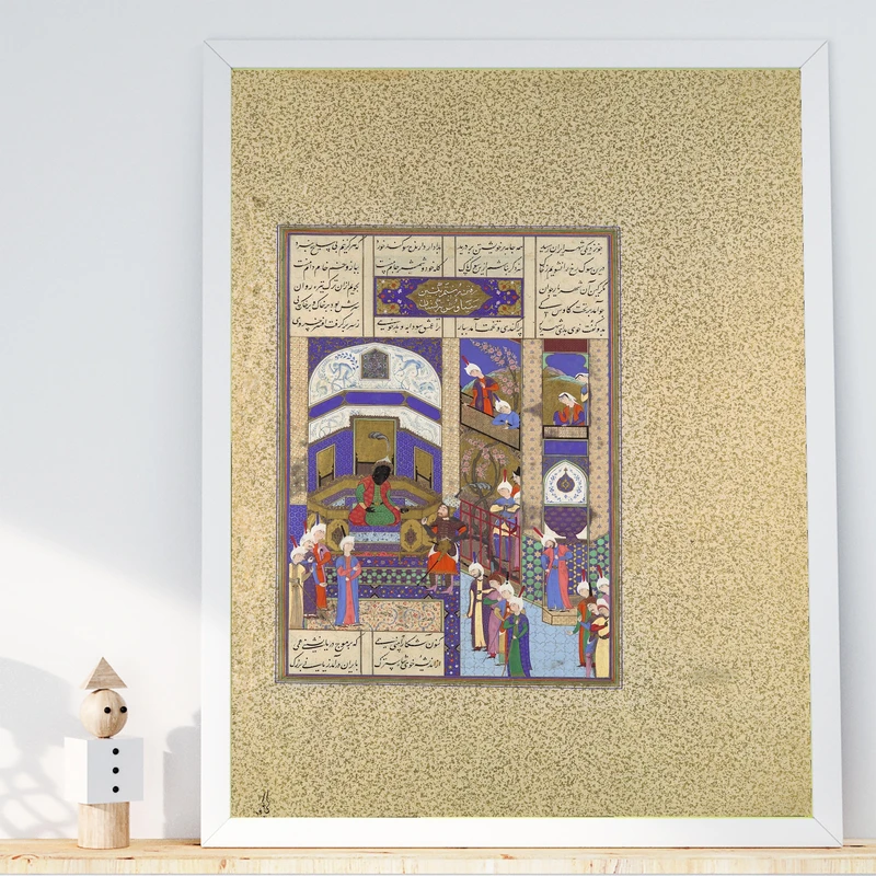 تابلو طرح رستم و کی‌کاووس مدل G01137 فریم سفید