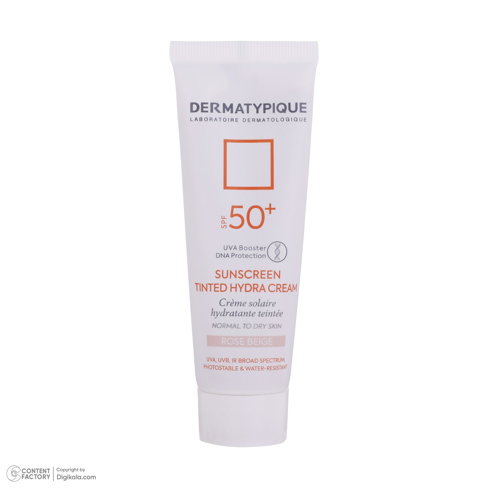 کرم ضد آفتاب رنگی درماتیپیک، 50 SPF، مدل هیدرا، مناسب پوست نرمال تا خشک تنالیته رنگ روشن و حجم 50 میلی‌لیتر، محافظت کننده در برابر اشعه UVA، UVB، IR، ضد آب، ضد خطوط ریز و پیری پوست، مرطوب کننده، التیام‌بخش، با ماندگاری 2 ساعته -  - 4