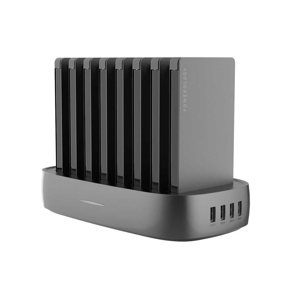 شارژر همراه پاورولوجی مدل P8X8PSPK ظرفیت 8000 میلی آمپر ساعت مجموعه 8 عددی به همراه پایه شارژ