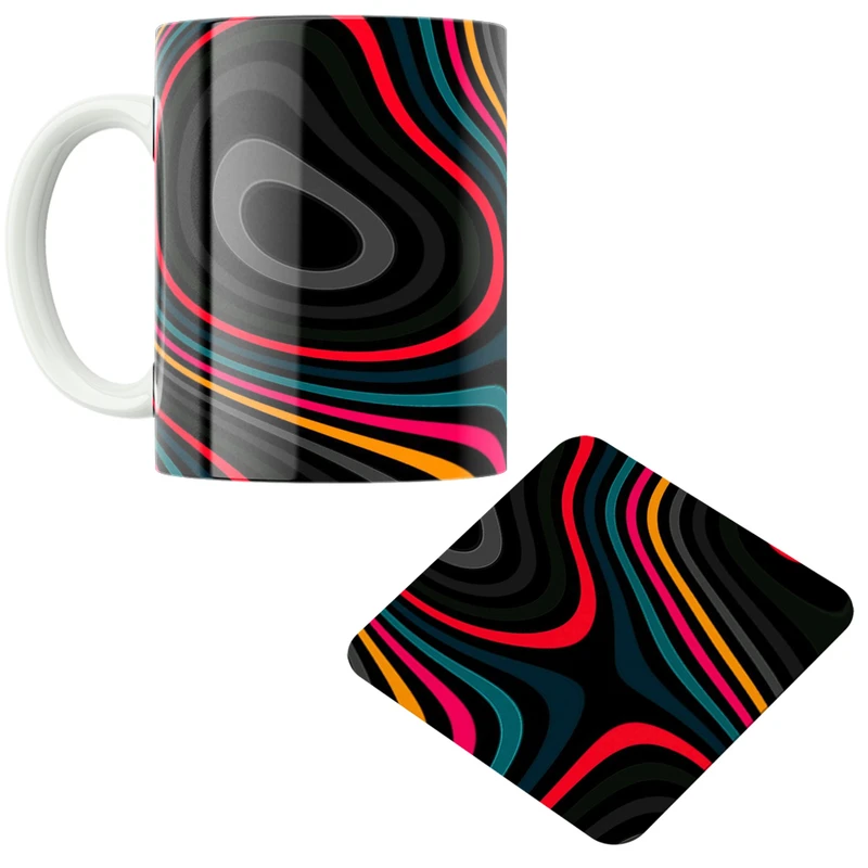 ماگ پاد آفرین مدل خطوط منحنی کد DKC617 به همراه زیر لیوانی